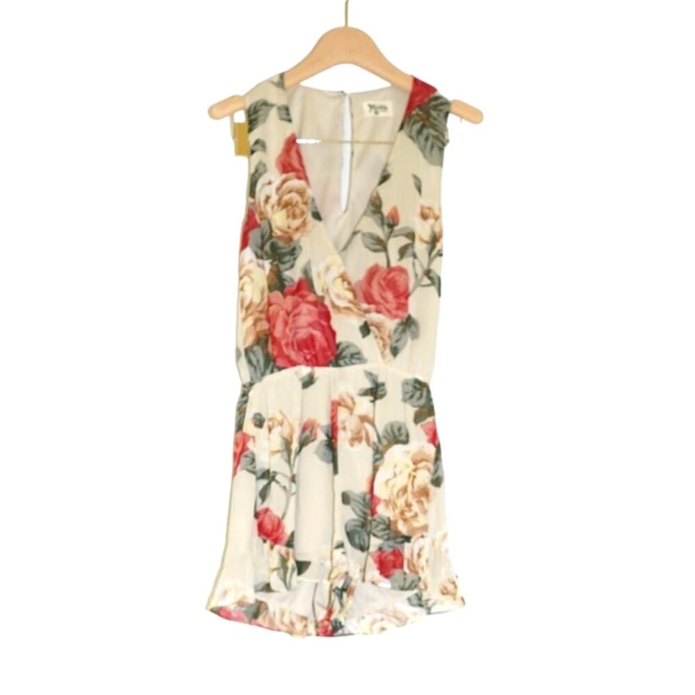 Show Me Your Mumu - Riri Romper in Lady Rose Print White Red & Green / Size XS